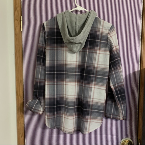 Plaid Button Up with Hoodie - Picture 4 of 4